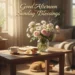 Peaceful Sunday afternoon with coffee, flowers, and sunlight symbolizing calm, blessings, and warmth for the day.